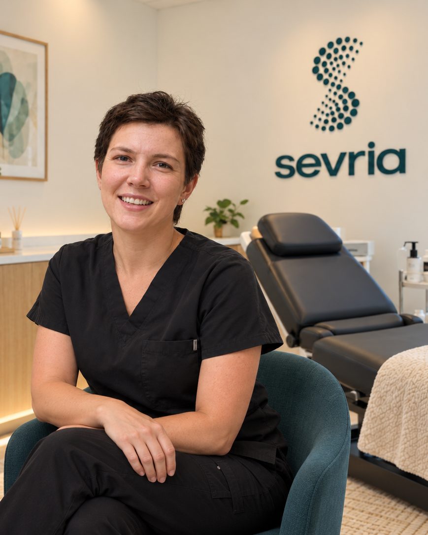Sophie, naturopathe, dans la salle de séance du centre Sevria à Laval